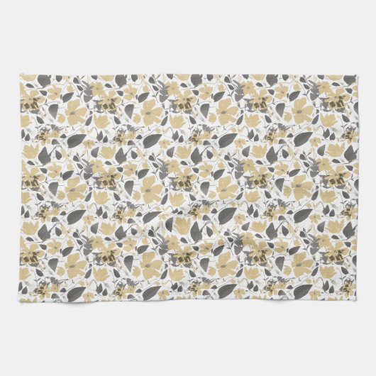 クレマチスイエローグレーウォーター色の花 キッチンタオル (横)