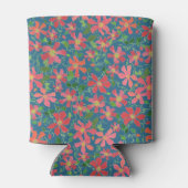 クレマチスピンク、赤、オレンジ色のフローラオン深いブルー 缶クーラー (裏面)