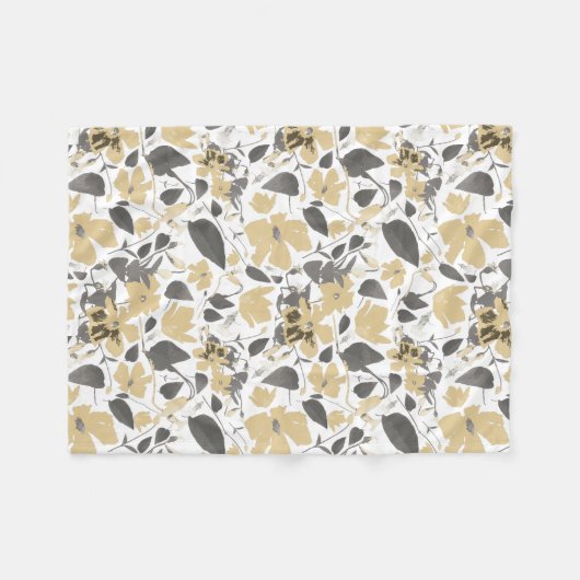 クレマチスファーリング金ゴールドグレーウォーター色つる植物 フリースブランケット (正面(横))