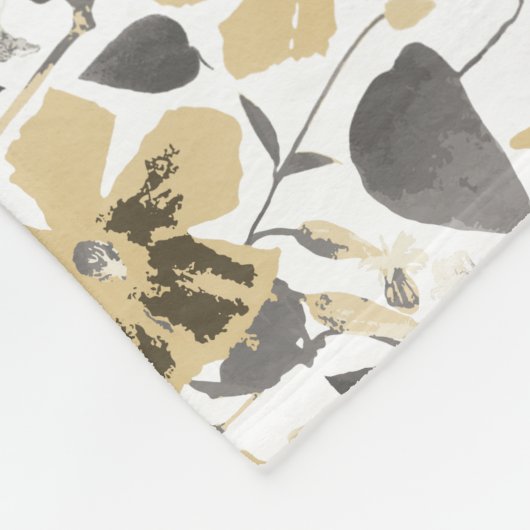 クレマチスファーリング金ゴールドグレーウォーター色つる植物 フリースブランケット (角)