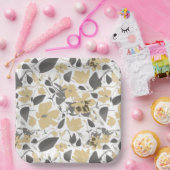 クレマチスフラワーイエローグレーボタニカル ペーパープレート (パーティー)