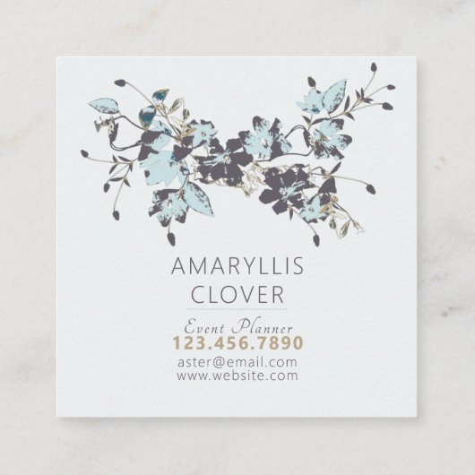 クレマチスフラワーブルブルーブラウンつる植物 スクエア名刺 (裏面)