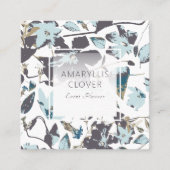 クレマチスフラワーブルブルーブラウンつる植物 スクエア名刺 (正面)