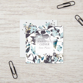 クレマチスフラワーブルブルーブラウンつる植物 スクエア名刺