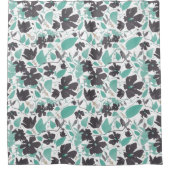 クレマチスフローラルパターンチョコレートミント シャワーカーテン (正面)