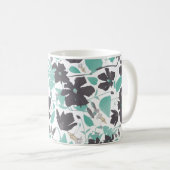クレマチスフローラルパターンティール（緑がかった色）ブラウン コーヒーマグカップ (正面右)