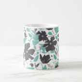 クレマチスフローラルパターンティール（緑がかった色）ブラウン コーヒーマグカップ (中央)
