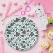 クレマチス フラワーパターン ミント チョコレート ペーパープレート (パーティー)