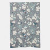 クレマティスつる植物グレーブルークリームウォーター色フローラ キッチンタオル (縦)