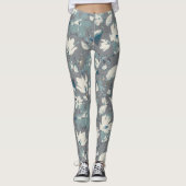 クレマティスつる植物グレーブルークリームウォーター色フローラ レギンス (正面)