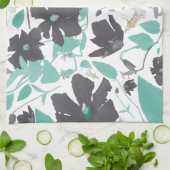 クレマティスつる植物フローラグレーティール(緑がかった色)水色 キッチンタオル (折り畳み)