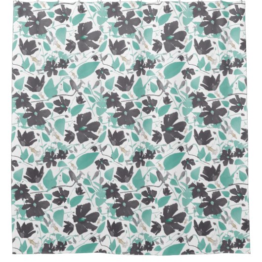 クレマティスつる植物フローラグレーティール（緑がかった色）水色 シャワーカーテン (正面)