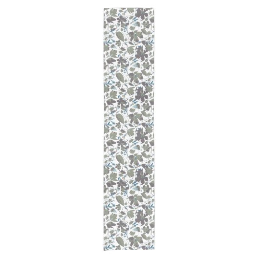 クレマティスつる植物花水彩グリーンブルー ショートテーブルランナー (正面)