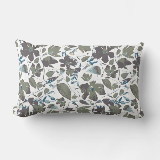 クレマティスエレガントつる植物グリーンブルーフローラ ランバークッション (正面)