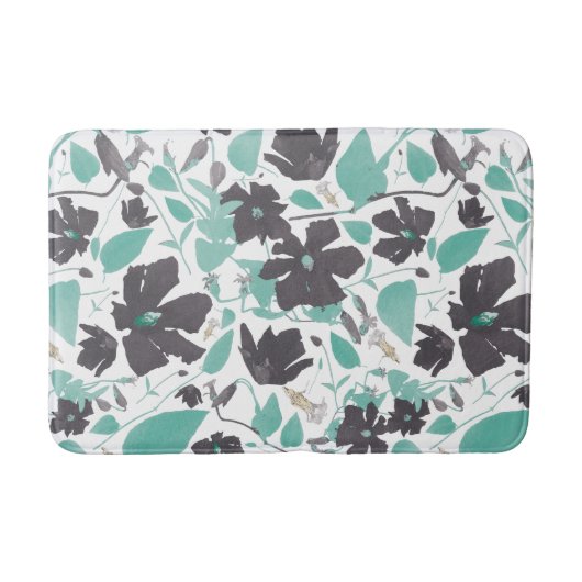 クレマティスティール(緑がかった色)ブラウンフローラルパターン バスマット (正面)