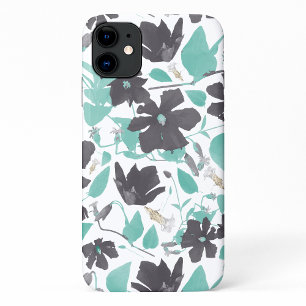 クレマティスティール(緑がかった色)水彩花 iPhone 11 ケース