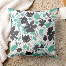 クレマティスフローラグレーティール（緑がかった色）水彩 クッション