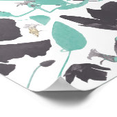 クレマティスフローラティール(緑がかった色)ブラウンパターンアートプリント ポスター (角)