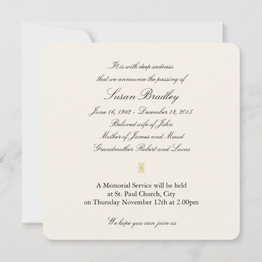 クレマティス2bが葬儀記念発表 招待状 (裏面)