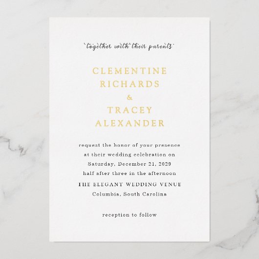 クレメエレガントントモダン結婚ン 箔招待状 (正面)