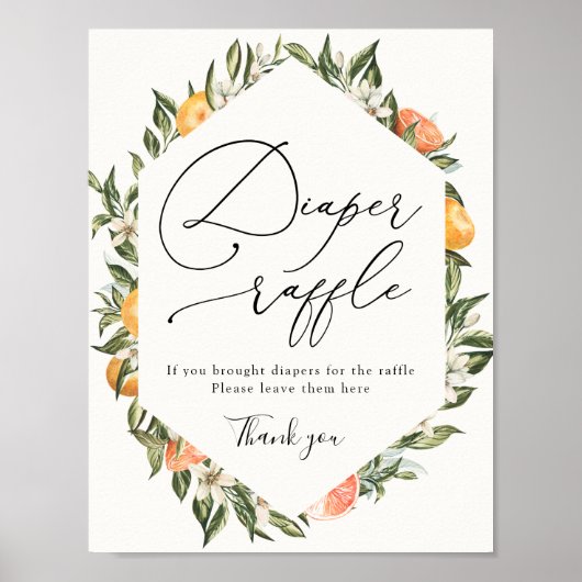 クレメンチンオレンジと緑のおむつラッフルサイン ポスター (正面)