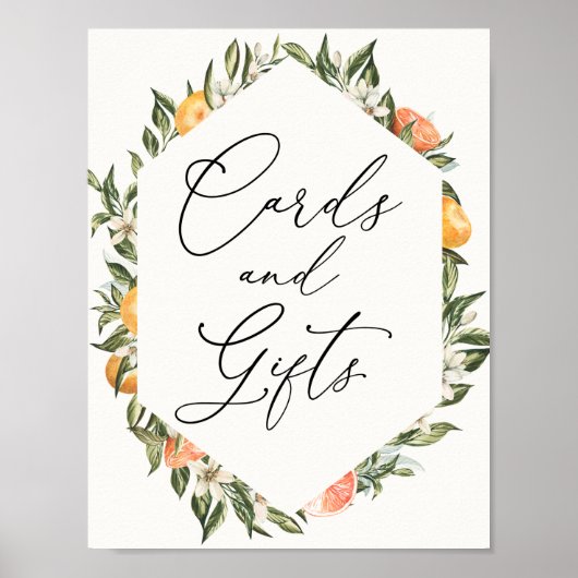 クレメンチンオレンジと緑のカードとギフト ポスター (正面)