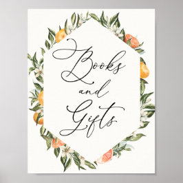 クレメンチンオレンジと緑の本とギフト ポスター