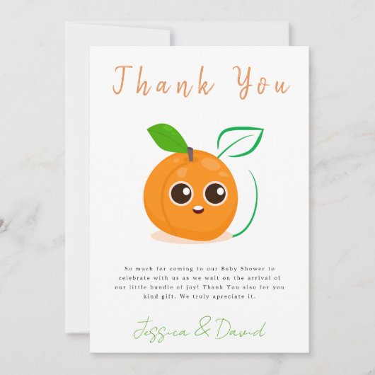 クレメンチンオレンジフルーツベビーシャワー サンキューカード (正面)