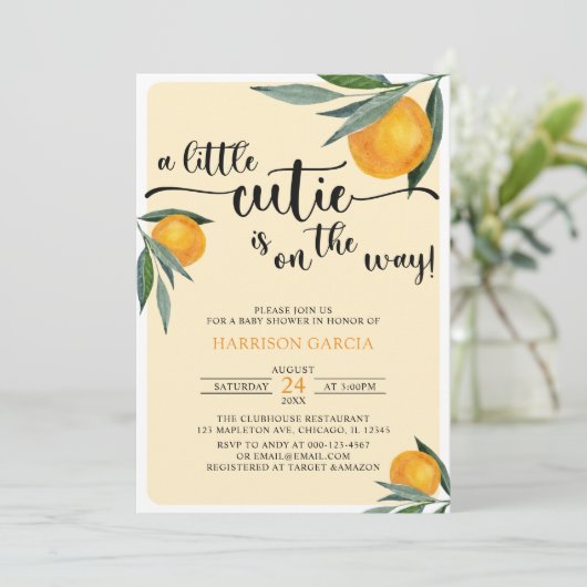 クレメンティンオレンジA小さなかわいこちゃんのベビーシャワー 招待状 (スタンド正面)