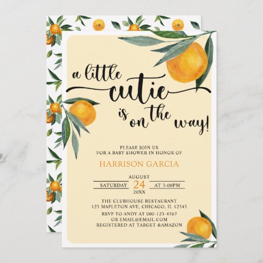 クレメンティンオレンジA小さなかわいこちゃんのベビーシャワー 招待状 (正面/裏面)