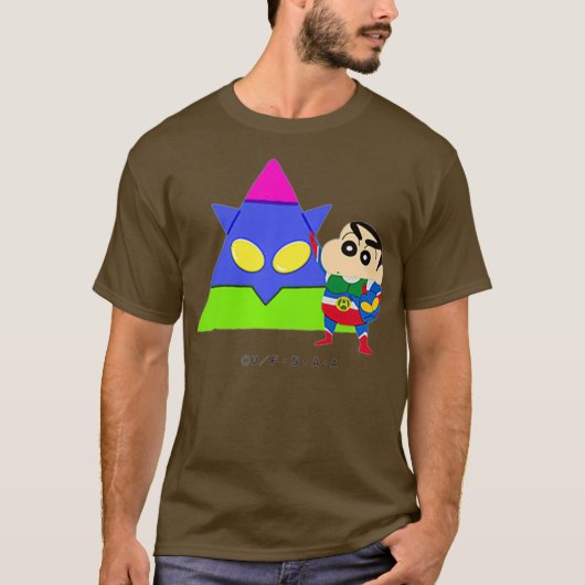 クレヨンしんちゃんおもしろいおもしろい勉強AからZ Aへ Tシャツ (正面)