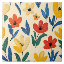 クレヨンと蝶の花 タイル