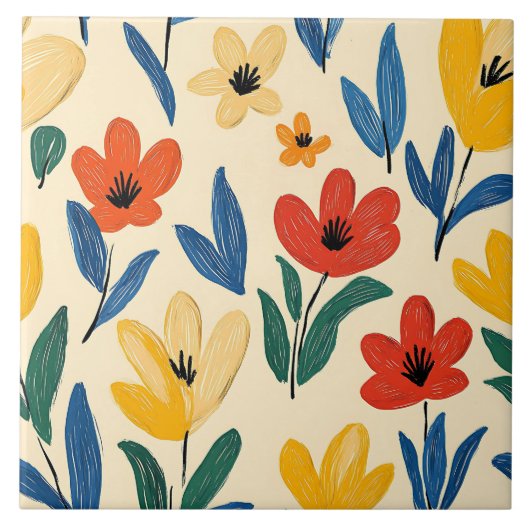 クレヨンと蝶の花 タイル (正面)