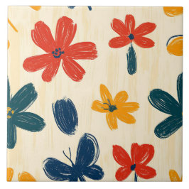 クレヨンと蝶の花 タイル