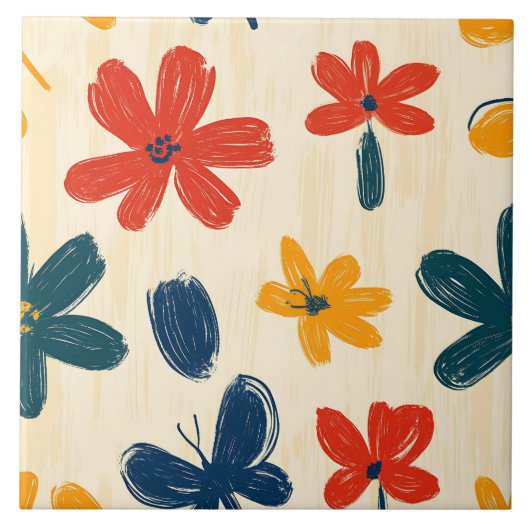 クレヨンと蝶の花 タイル (正面)