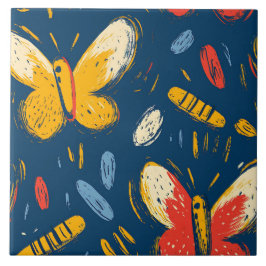 クレヨンと蝶の花 タイル