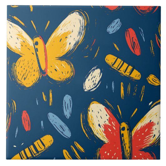 クレヨンと蝶の花 タイル (正面)