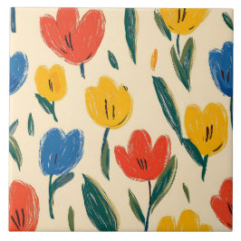 クレヨンと蝶の花 タイル