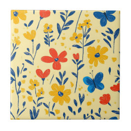 クレヨンと蝶の花 タイル