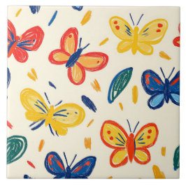 クレヨンと蝶の花 タイル
