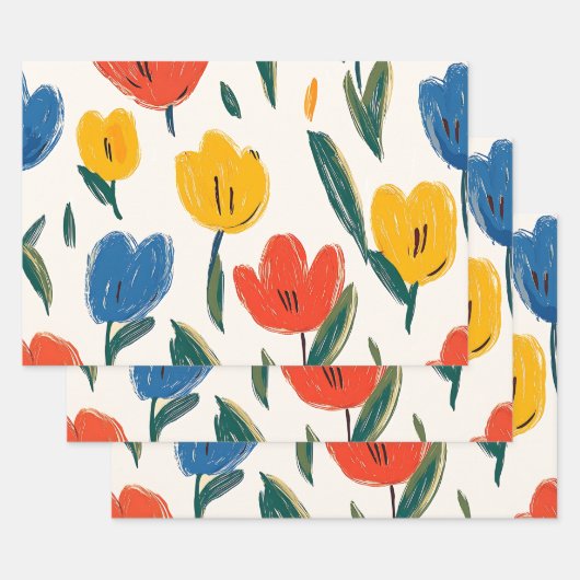 クレヨンと蝶の花 ラッピングペーパーシート (セット)