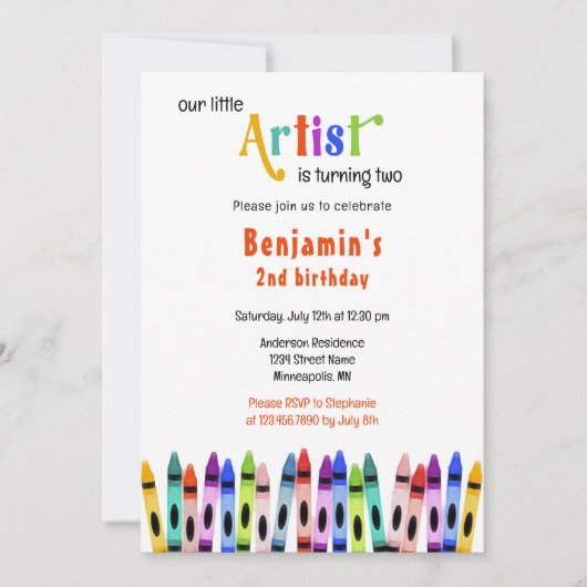 クレヨンのアーティストがターニング2 – 任意の子供の誕生日 招待状 (正面)