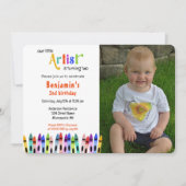 クレヨンのアーティストが2子どもの写真誕生日を回している 招待状 (正面)