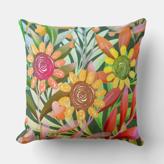 クレヨンひまわりカラフル緑 クッション (正面)