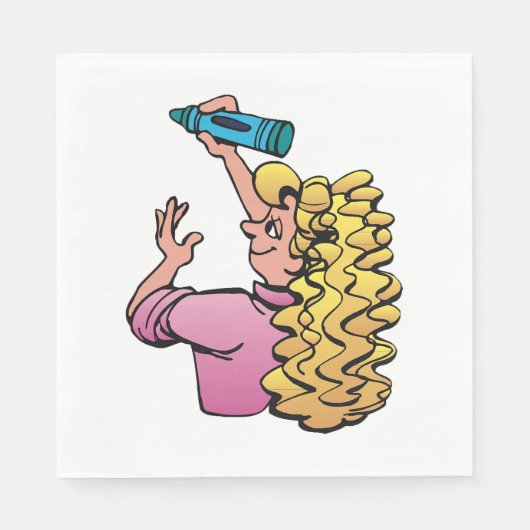 クレヨンを持つ元気な女の子 スタンダードランチョンナプキン (正面)