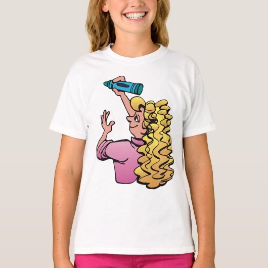 クレヨンを持つ元気な女の子 Tシャツ (正面)