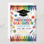 クレヨンカスタマイズをテーマにした就学前の卒業 招待状 (正面/裏面)
