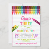 クレヨンカラフルガールアートパーティー誕生日招待状 招待状 (正面)