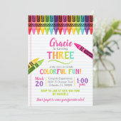クレヨンカラフルガールアートパーティー誕生日招待状 招待状 (スタンド正面)