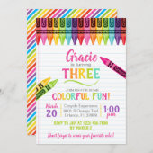 クレヨンカラフルガールアートパーティー誕生日招待状 招待状 (正面/裏面)